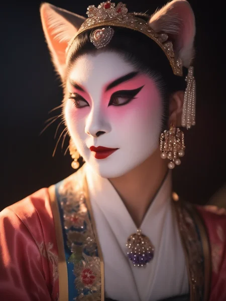 best quality, masterpiece, realistic,8k, a cat with (make up:1.5) ,BWBJ , upper body,theater,opera, golden hour, upper body,<lora:BWBJ-000004:1>