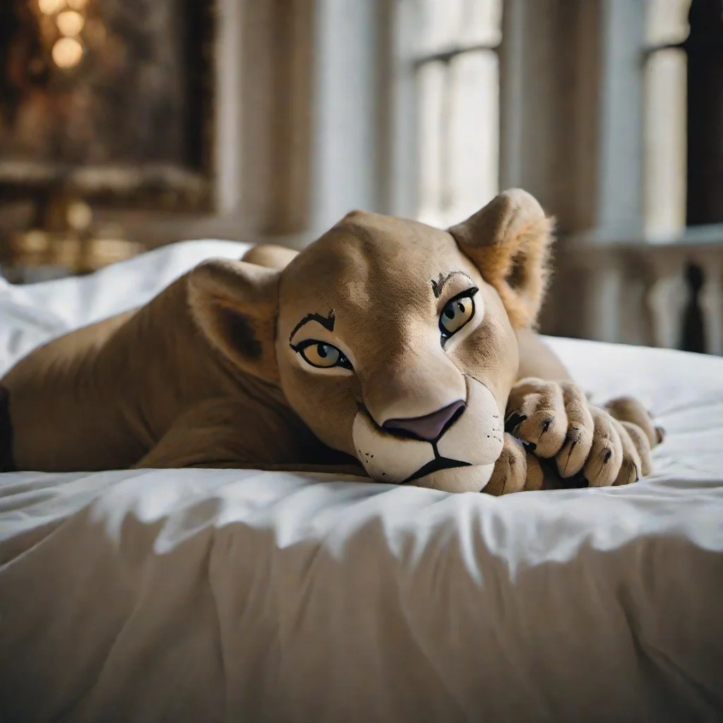 photo of <lora:nala-SDLX-flexible:1.0>   nala  lying on a bed inside a luxury palace looking over her shoulder  do_me_eyes, olympus 75mm f1.8, mix of natural and artificial lighting, photorealistic