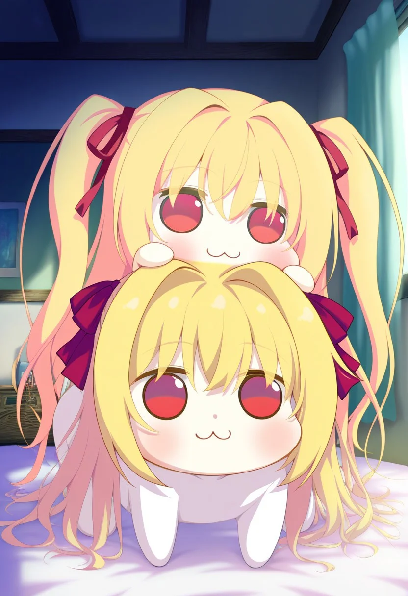 masterpiece,best quality,amazing quality,very aesthetic,absurdres,newest,shida kazuhiro,
<lora:Nikaidou Shinku v3-XL:1>,nikaidou shinku,blonde hair,red eyes,long hair,hair intakes,two side up,hair ribbon,doro, :3, chibi, no pupils, solid circle eyes, full body, white skin, all fours,<lora:doro_xypher_ixl_v1:1> solo