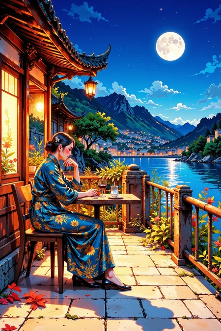 cafe beautiful landscape, evening, woman, very intricate, very detailed, sharp, bright, colorful, <lora:Hand v2:0.5> <lora:Anti-Blur:1><lora:Insane Detail Slider:0.25> <lora:flux.1_lora_flyway_Epic-detail_v2:0.3> <lora:fluxenhancer:0.25> <lora:ROWER:0.6> <lora:flux-charmer-v1-1:0.4><lora:Vibrantly_Sharp_style_v.5:0.4> <lora:realanime:0.7> <lora:Chinese_Ink:0.3> chinese ink style