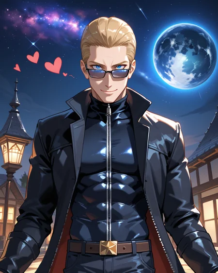 PonyScores7, source_anime, ah1, best quality, (masterpiece:1.4), (high quality:1.4), sharp focus, 4k, absurd resolution, <lora:albertwesker-guy-PONYv1:0.8> albertwesker, albert wesker, 1boy,  blonde, black gloves, (sunglasses:1.3), belt, black coat, black pants, looking at viewer, toned, athletic, fit, slicked back hair, black turtleneck, zipper, mature male, black boots, (stellar navigator, with a star compass guiding a lost ship back to safety through a cosmic storm demonstrating calmness and expertise), (A vibrant city park where people play and families enjoy picnics under the shade of old trees), bad-hands-5, (Smiling face with hearts), <lora:xl_more_art-full_v1:0.2>, <lora:shinyskin2:0.2> glistening skin, <lora:aesthetic_anime_v1s:0.2>, <lora:Expressive_H:0.2> Expressiveh, <lora:hairdetailpxl:0.2> hairdetailpxl, <lora:detailxl:0.2> detailxl, (Medium close-up), (focused, intense glare), slit pupils, short hair, (blue eyes), best quality, amazing quality, best aesthetic, absurdres, <lora:expressive eyes:0.2> expressive eyes, <lora:eyedetailpxl:0.2> eyedetailpxl, illustration, Volumetric_Lighting, ultra-detailed, very aesthetic, intricate details, 8k, masterpiece, best_quality, (angular face, sharp_featured face), <lora:Eyes_High_Definition:0.4> EyesHD,