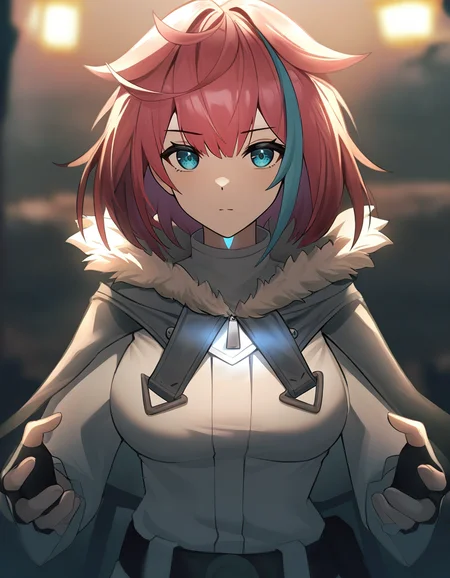 <lora:xialuo_noob>,xialuo,anotherstyle,1girl,solo,fingerless gloves,gloves,red hair,multicolored hair,glowing,looking at viewer,blue hair,blue eyes,fur trim,closed mouth,cinematic lighting,cinematic angle,
masterpiece,best quality,very aesthetic,absurdres,
