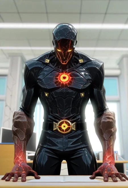 (masterpiece), (best quality), (newest), (amazing quality), (highres), (best anatomy), (high detail),
BREAK
masterpiece, best quality,, CGI, 3D,, (1man), humanoid_rock_monster, (golem),, supervillain_aesthetic,, Stoney_body (inorganic, body made from rocks, magma, Ominous-like red glowing-veins, large, bulky, broad, lean-build, cracks, rigid, edges),, Three-piece_suit, black_suit, white_undershirt, belt, cufflinks, 
BREAK
(Blurry_background); city, modern_day, mayor_office, evil_lair, large_desk,