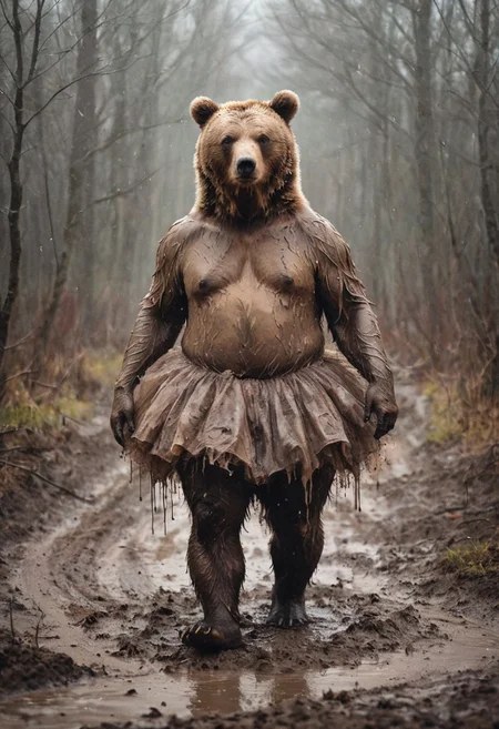 The Bear in a Muddy Tutu  , high resolution, atmospheric,