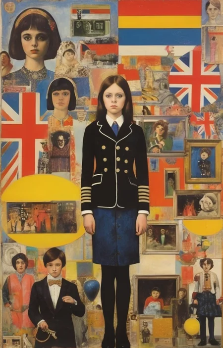 masterpiece,best quality,<lora:tbh284-sdxl:0.9>,illustration,style of Peter Blake tech genius teenage girl