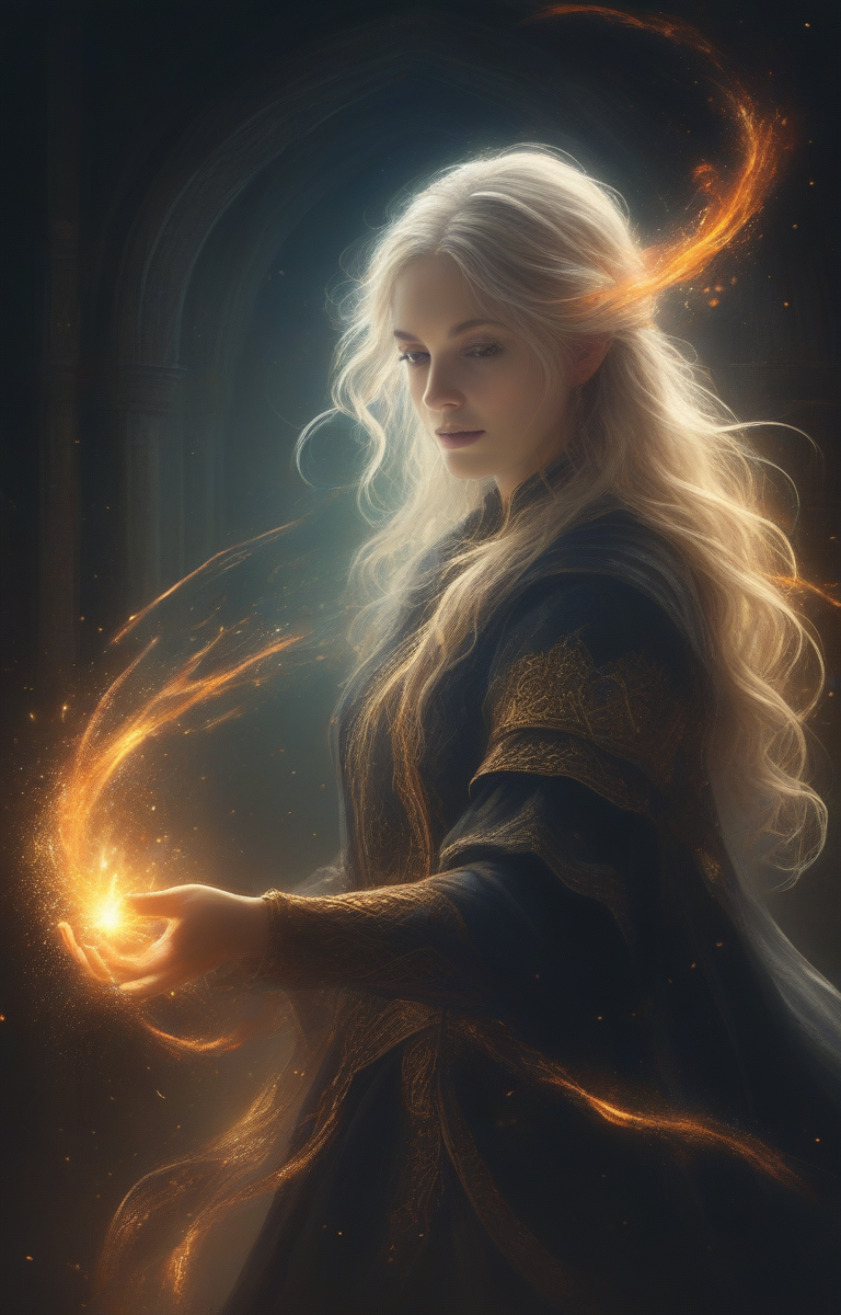 masterpiece,best quality,<lora:tbh64-sdxl:0.6>,illustration,magic,particles,light,flame,lighting,