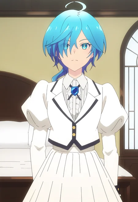 <lora:Isemi_Tina-pony:1>,
Isemi Tina,solo,ahoge,looking at viewer,white skirt,skirt,long sleeves,puffy sleeves,shirt,closed mouth,jacket,white shirt,juliet sleeves,jewelry,indoors,brooch,pleated skirt,low ponytail,