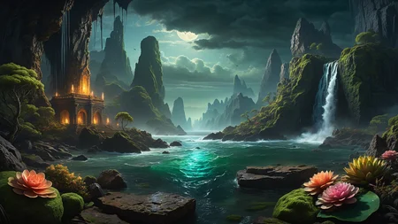 Hyperrealistic art A dark and atmospheric scene inspired by H.P. Lovecraft's "The Call of Cthulhu." In the foreground, the ancient, crumbling city of R'lyeh rises from the depths of the ocean, with its non-Euclidean architecture and impossible angles, covered in seaweed and strange, glowing algae. Towering above the city, the monstrous figure of Cthulhu emerges from the water, his grotesque, squid-like head with writhing tentacles, and massive bat-like wings casting a shadow over the landscape. His eyes glow with a malevolent, otherworldly intelligence. The sky is dark and stormy, with lightning illuminating the chaotic, nightmarish scene. Jagged rocks and towering waves crash around the city, adding to the sense of impending doom. The background features a turbulent ocean and a chaotic, swirling sky filled with dark clouds and flashes of lightning. The atmosphere is filled with a sense of cosmic dread and horror, capturing the terrifying and unfathomable nature of Lovecraft's universe. The overall style is highly detailed and realistic, emphasizing the ancient, alien nature of R'lyeh and the monstrous presence of Cthulhu.
<lora:Enhanced_XL_V1:0.8> enhanced, Hyperrealistic art Hyperrealistic art A stargate bustling futuristic cityscape, floating in post-nuclear war destroyed world with nuclear fallout, creating a juxtaposition between advanced technology and human greed, complete with hyperrealistic detail, cinematic lighting and vibrant colors <lora:world_glass:1>, dynamic, cinematic, masterpiece, intricate, hdr, . Extremely high-resolution detail, photographic, realism taken to the extreme, fine texture, incredibly lifelike . Extremely high-resolution details, photographic, realism pushed to extreme, fine texture, incredibly lifelike, RAW Proffesional Photography of a landscape, Long shot, __Kamera__, (comet:0.1), (flowers:0.1), (water lilies:0.1), (insects:0.1), (animals:0.1), (birds:0.1), (waterfall:0.1), (Fish in water:0.1),(Tundra:0.1), (Desert:0.1), (Rainforest:0.1), (Mountains:0.1), ( Frontal fog:0.1), (Waves:0.1), (Stars:0.1), Sunny, psychedelic, entropy, shallow depth of field detailed background, dark noir style, HDR, RAW, ray tracing reflections, sharp focus, ultra realistic, 12k <lora:add-detail-xl:1>, cinematic photo, a extreme deep underwater world in which occasionally (full body view of a Orca:2.0), coral reefs, algae, underwater plants, colorful fish, The scene features clear water with (random time of day, random weather:1.3), love and entropy are depicted throughout the scene, with mini insects and microcosms complementing the detailed background, HDR, RAW, ray-traced reflections, sharp focus and ultra-realistic detail, 35mm photograph, film, bokeh, professional, 4k, highly detailed
<lora:SDXLHighDetail_v5:1> <lora:more_details:1>, nsfw, Raw poster, concept art, landscape, psychedelic, Raw poster, concept art, landscape, psychedelic, depicting a two-part scenario of the same scene: in the upper half, a dark magic ocean lonely islands with palms, coconut trees, waterfalls, flowers, insects, birds, where dolphins play in the waves and the occasional shark fin breaks the surface; transitioning seamlessly into the lower half, a microcosm of an very deep and very dark underwater world with (colorful fish, mystical lights, coral reefs, seaweed, underwater plants:1.3), and occasional (orcas:0.9) and sharks gliding through the depths., foggy, random weather, random daytime, (love:1.3), (spring saeson in the ball:1.3), entropy, (mini insect:0.1), shallow depth of field detailed background, sunshaft, surreal, dark noir style, HDR, RAW, ray tracing reflections, sharp focus, ultra realistic, 12k
<lora:dreamcolor:0.3> <lora:EDG_-_Test_Lora:0.3> <lora:more_details:0.3>, Raw poster, concept art, landscape, psychedelic, Cloudy,Twilight, Crescent moonlight,beautiful waterfall in the middle of a forest, swiss landscapes, (love:1.1), Ice fog, entropy, (mini insect:0.1), (shallow depth of field detailed background:1.2), dark noir style, HDR, ray tracing reflections, sharp focus, ultra realistic, 12k <lora:add-detail-xl:1><lora:LowRA:1> <lora:more_details:1> ,m0nst3rfy3 <lora:m0nst3rfy3(0.5-1)M:1>, <lora:SDXLHighDetail_v5:1> . Extremely high-resolution details, photographic, realism pushed to extreme, fine texture, incredibly lifelike