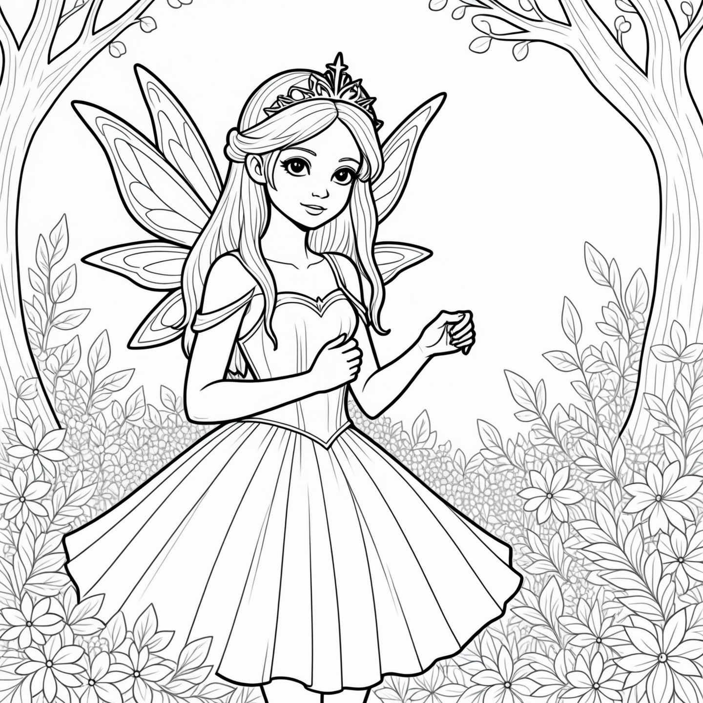 A simple monochrome line drawing for a coloring book.

A pretty fairy princess. bold lines.

<lora:LineDrawing03_CE_XL_300-OT:0.6> lndrwngCE_style