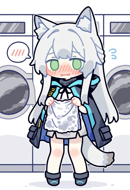 E_0x0194_type1,
rosmontis \(arknights\), 1girl, solo, long hair, blush, holding, animal ears, tail, grey hair, hood, cat ears, chibi, animal ear fluff, cat tail, embarrassed, flying sweatdrops, cat girl, cloak, holding clothes, spoken blush, washing machine, green eyes, wavy mouth, full body, grey skirt,
, masterpiece, best quality, good quality,
<lora:ai_styles_collection_noob_eps-1.1-v5:1>