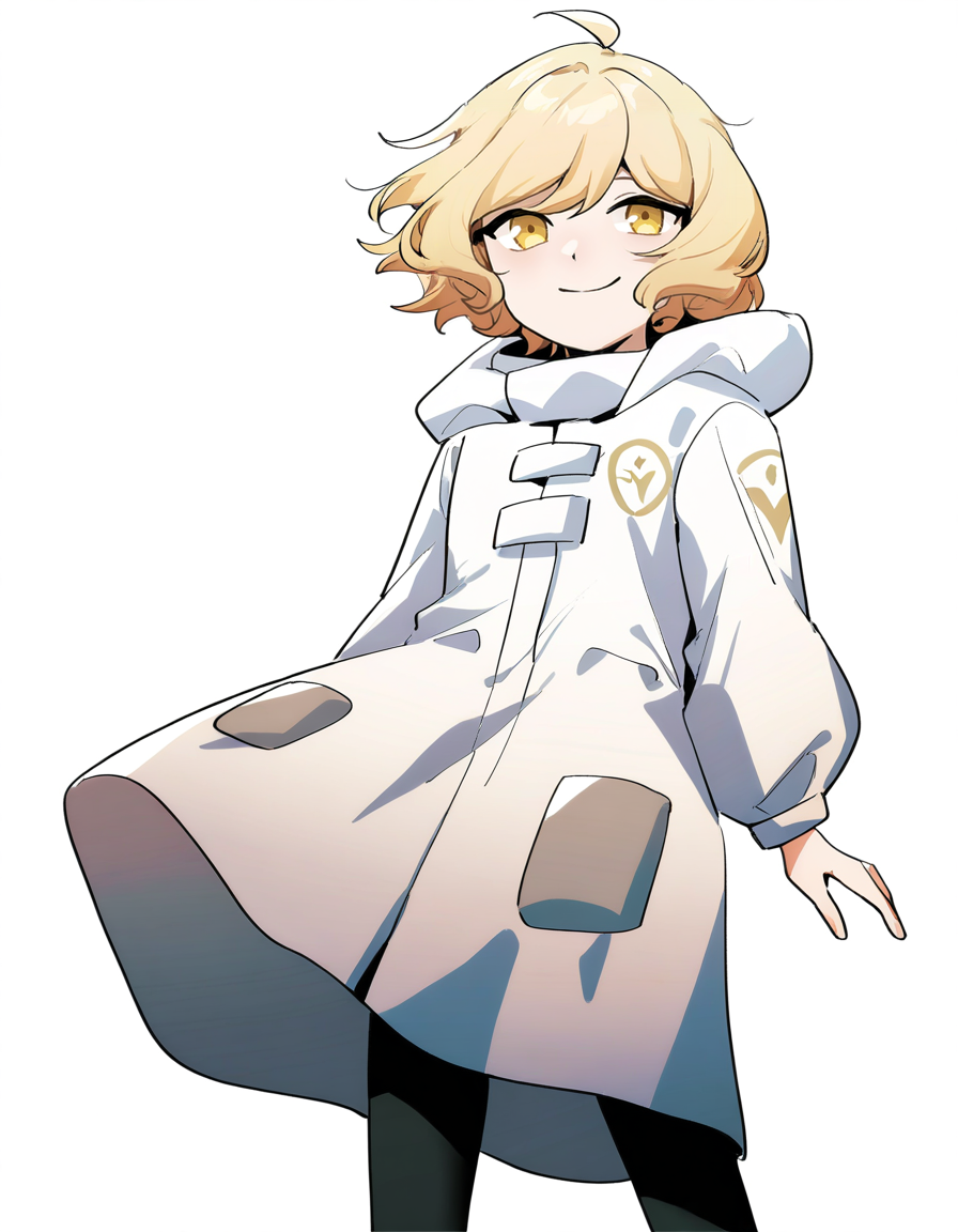 lamiya,anotherstyle,1girl,solo,blonde hair,yellow eyes,pantyhose,dress,ahoge,short hair,smile,white background,black pantyhose,simple background,<lora:lamiya_noob>,
masterpiece,best quality,very aesthetic,absurdres,