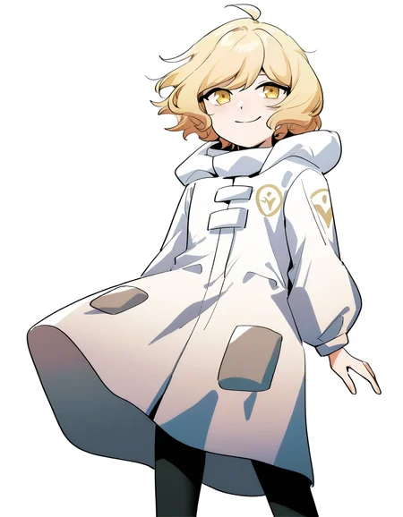 lamiya,anotherstyle,1girl,solo,blonde hair,yellow eyes,pantyhose,dress,ahoge,short hair,smile,white background,black pantyhose,simple background,<lora:lamiya_noob>,
masterpiece,best quality,very aesthetic,absurdres,