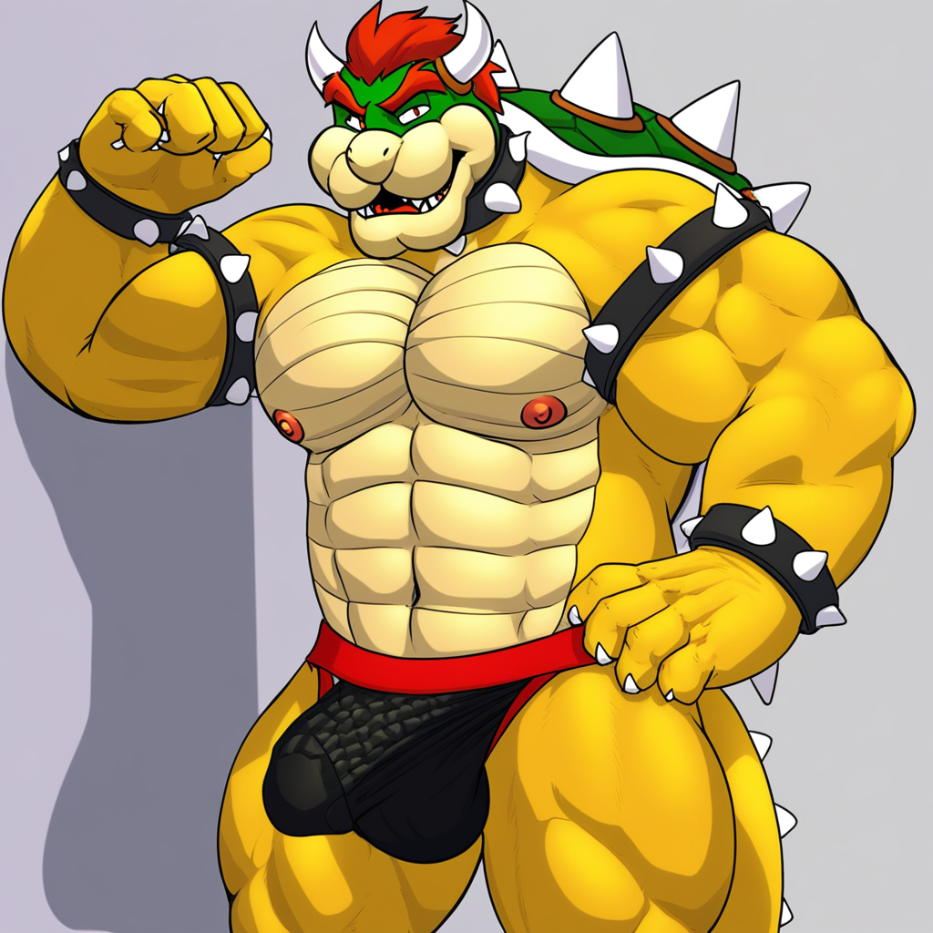 Muscular male, furry, speedo, Bowser