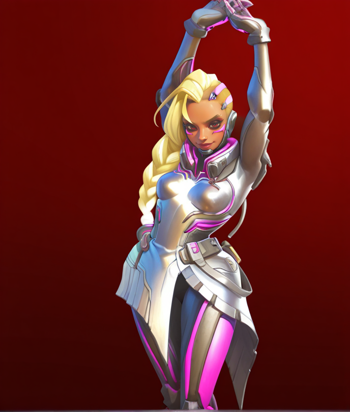 Masterpiece, high-res, 2k, best quality, 2.5d , 1girl, augsombra, sombra (overwatch),  <lora:augsombra_illus-000049:1>  Legs parted arms raised