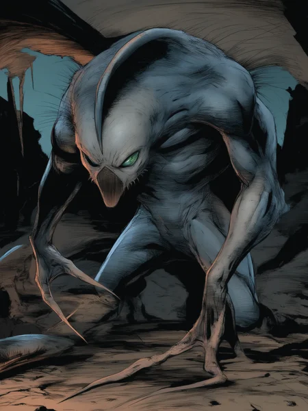 masterpiece, best quality, best score, absurdres, best anatomy, 
 <lora:[Todd McFarlane (associated Artists of Image Comics)] Spawn Art Style Issues 1-10 IllustriousXL:1>,western comics (style), monster, alien, claws, science fiction, demon, looking at viewer,