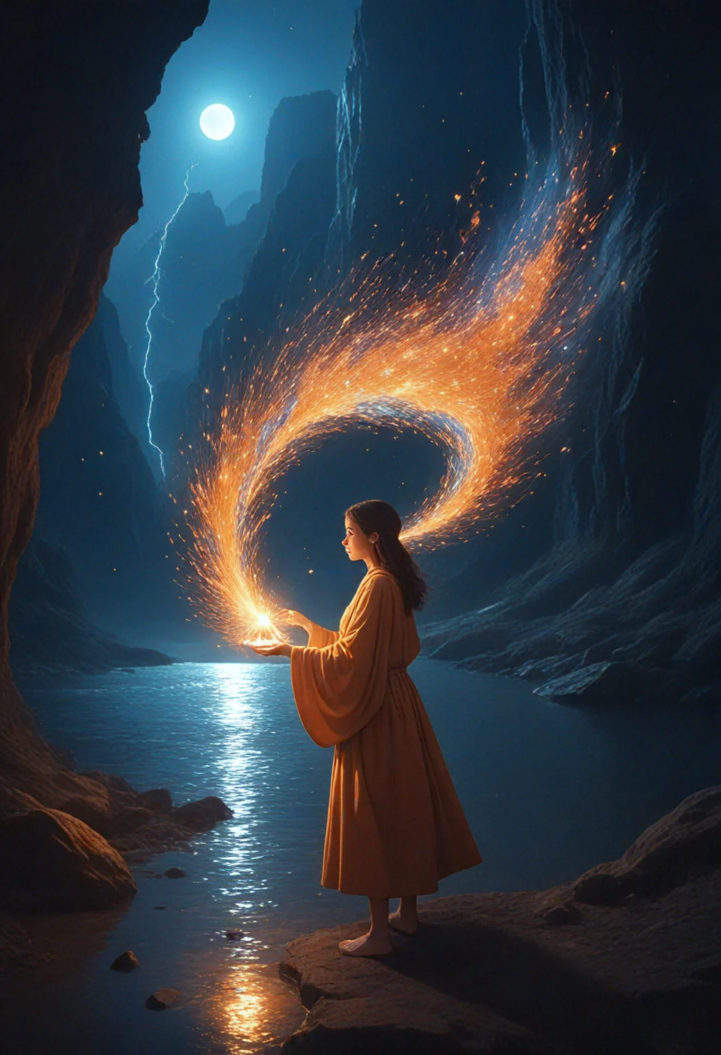 Sparkle, Award Winning, Augmented Reality Art Style,Hermit, (*Channel_42*), [earth|dirt] erupting AND [air|wind] blowing AND [water|river] flowing AND [fire|flame] burning, crystalized nodes,Augmented Reality Art Style,Midnight setting,<lora:Analogy_Digitaly_Lo-fiy__Buttony_Levery_Thing.safetensors:4.5:1.0> <lora:SDXLFaeTastic2400.safetensors:1.5:1.0> <lora:add-detail-xl.safetensors:3.0:1.0>
