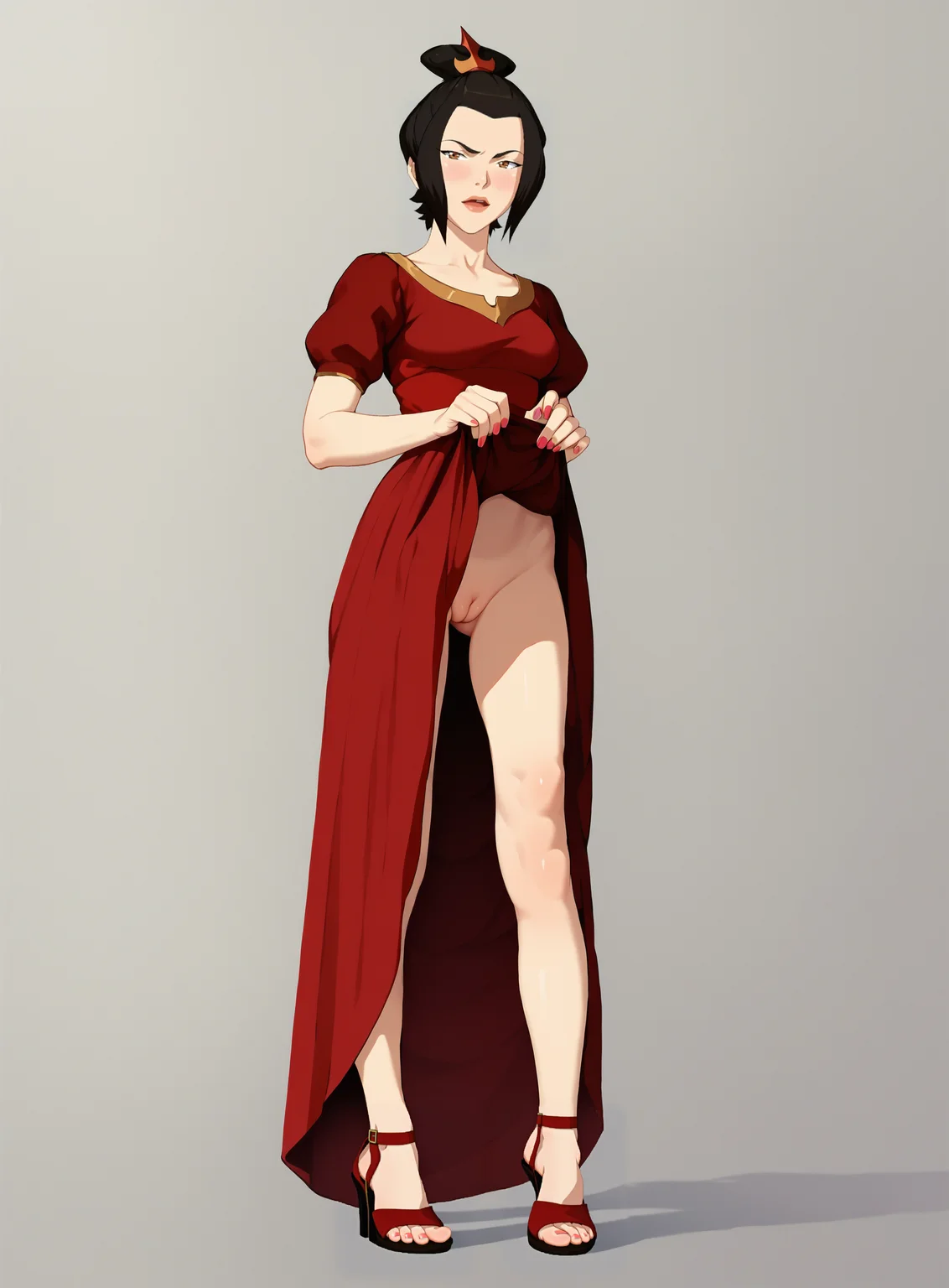 score_9, score_8_up, score_7_up, score_6_up, score_5_up, source_anime,1girl, solo, pussy, green_eyes, no_panties, dress, blush, high_heels, long_hair, nail_polish, uncensored, from_below, dark_hair, clothes_lift, silver_nails, looking_at_viewer, dress_lift, black_sandals, shoes, toenail_polish, toenails, cleft_of_venus, ponytail,azula,
<segment:yolo-face_yolov8n_v2.pt,0.6,0.5//cid=1> pretty face,azula
<segment:yolo-foot-yolov8l.pt,0.4,0.5//cid=2> close up of feet