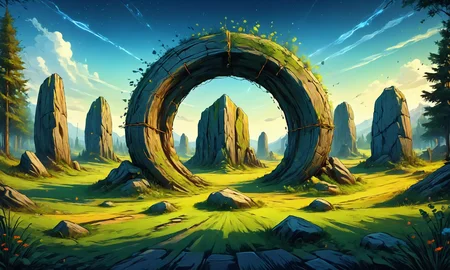 Beautiful detailed digital illustration of a Stone circle with druidic energy <lora:EldritchComicsXL:0.7>, <lora:Rainbow_Style:0.6> , Global illumination