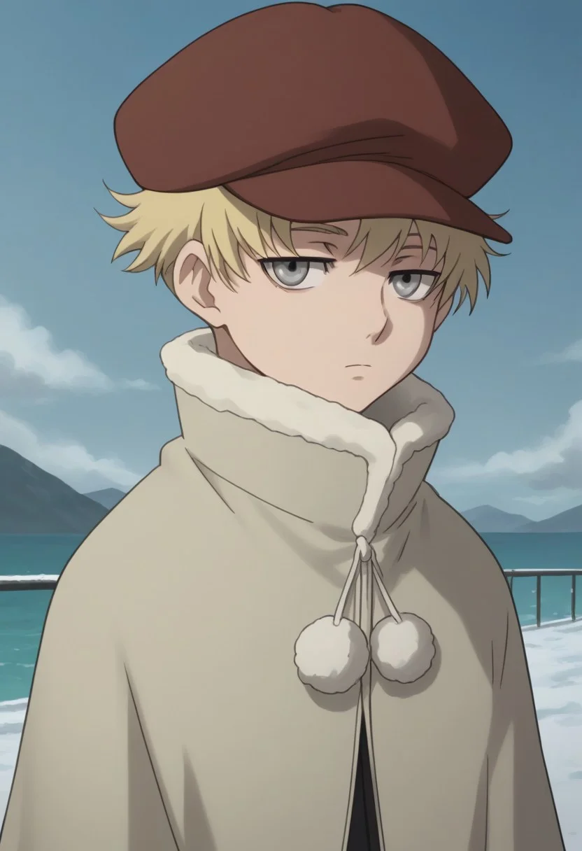 score_9, score_8_up, source_anime, highly detailed,
july_d, solo, hat, blonde hair, parody, grey eyes, 1boy,
male focus, looking at viewer, coat, short hair, upper body, expressionless,
outdoor,