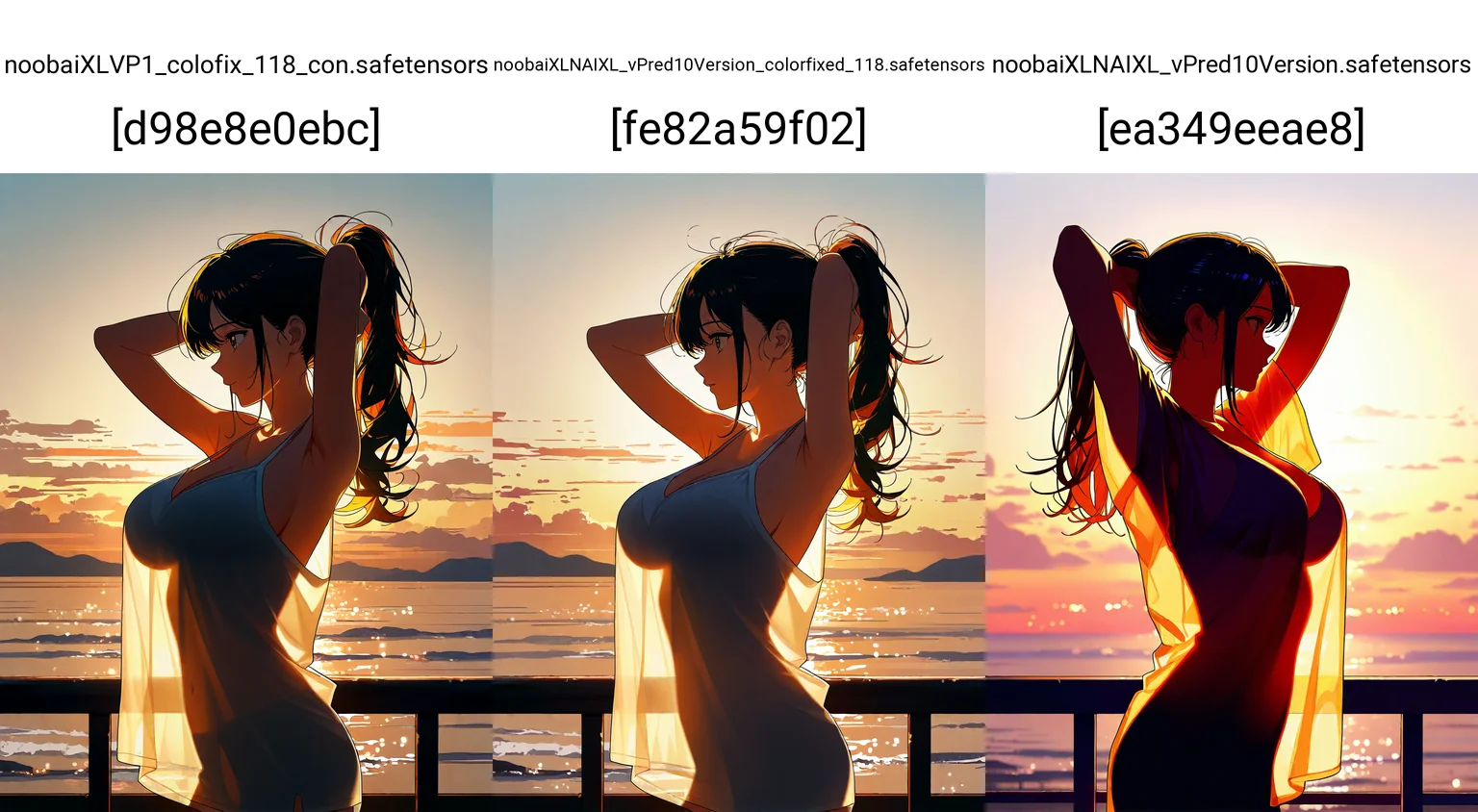 1girl, large breasts, high ponytail, from side, arms behind head, see-through silhouette, scenery, loose clothes, light, summer vibe, golden hour,
very awa, masterpiece, best quality, highres, newest, year 2024, absurdres, highres,