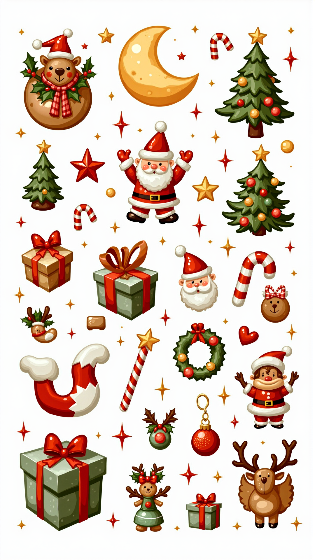 clipart sheet christmas-themed graphic of a Moon
<lora:ChristmasIconsFlux:0.9>