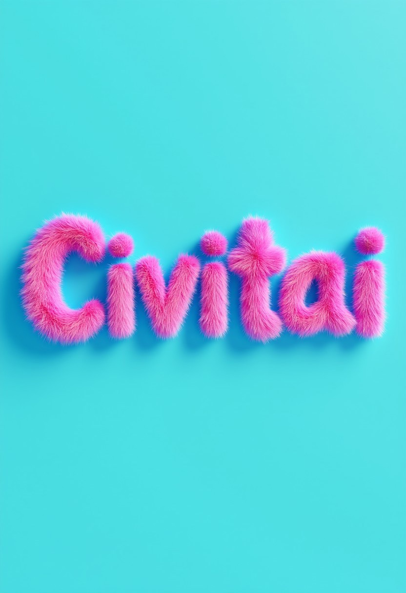 furrytext "Civitai <3" with pink letters coated in pink furr on turqoise background.