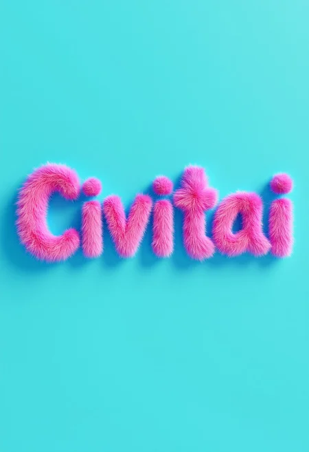 furrytext "Civitai <3" with pink letters coated in pink furr on turqoise background.