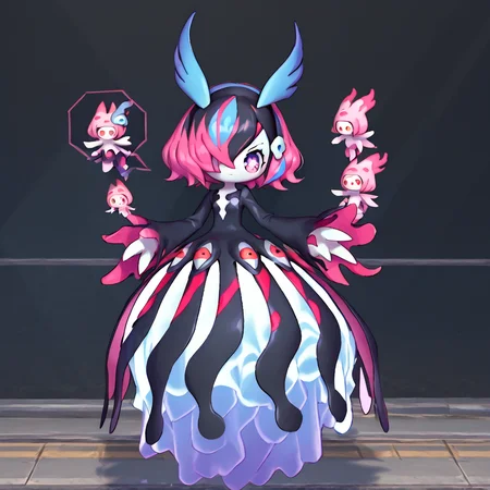 <lora:Berta_Delica:1> black hair, pink hair, multicolored hair, symbol-shaped pupils
<lora:Bellanoir__Bellanoir_Libero_PalWorld_r2:0.8> 1girl , Bellanoir , 3 fingers , blue hair , hair over one eye , white skin , dress