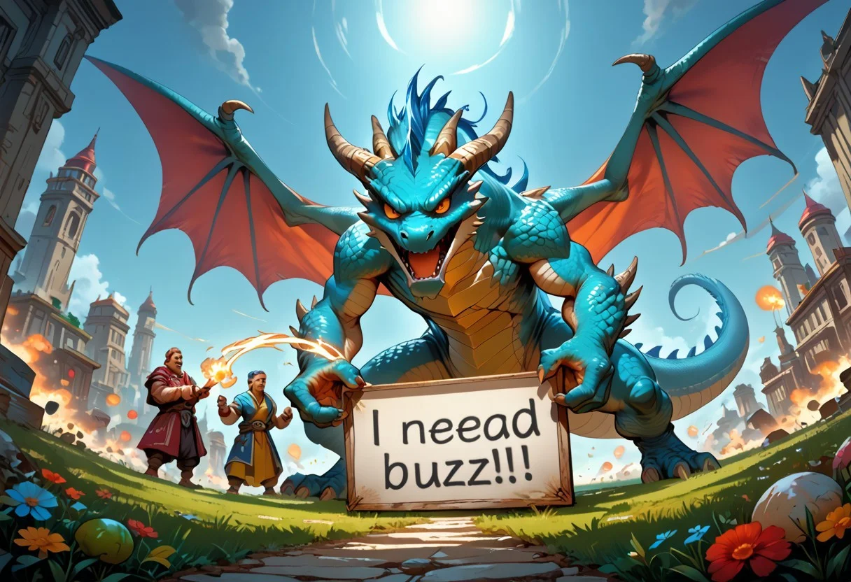 epic battle with dragon holding a sign with the text "buzz me"
extreme long shot,wide angle,ambiant light,buzz,