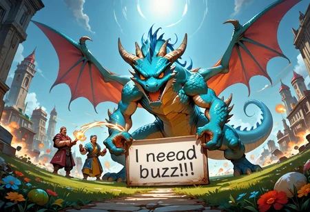 epic battle with dragon holding a sign with the text "buzz me"
extreme long shot,wide angle,ambiant light,buzz,