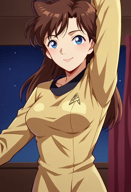 score_9, score_8_up, score_7_up, score_6_up, BREAK, RanMoriDCXL, 1990s (style), blue eyes, brown hair, long hair, bangs, medium breasts, solo, front view, (portrait, upper body), solo focus, seductive smile, dancing, indoors, dancing,empty club scenery,disco scenery,hands in the air<lora:RanMoriDCXL:0.8>
stunf,star trek uniform yellow short dress,long sleeves,pantyhose<lora:ponytosnewV2:0.8>