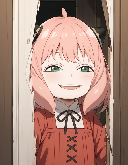 score_9, score_8_up, score_7_up, source_anime, 1girl, solo, <lora:anya-forger-movie-ponyxl-lora-nochekaiser:0.8>, <lora:AnyasHehFaceMeme_XLPD:1>, anya forger, anya \(spy x family\), bangs, green eyes, pink hair, ahoge, child, grin, BREAK
<lora:hrsjhy_pdxl_EliPot:1>, hrsjhy, broken door, door, looking to the side, portrait,