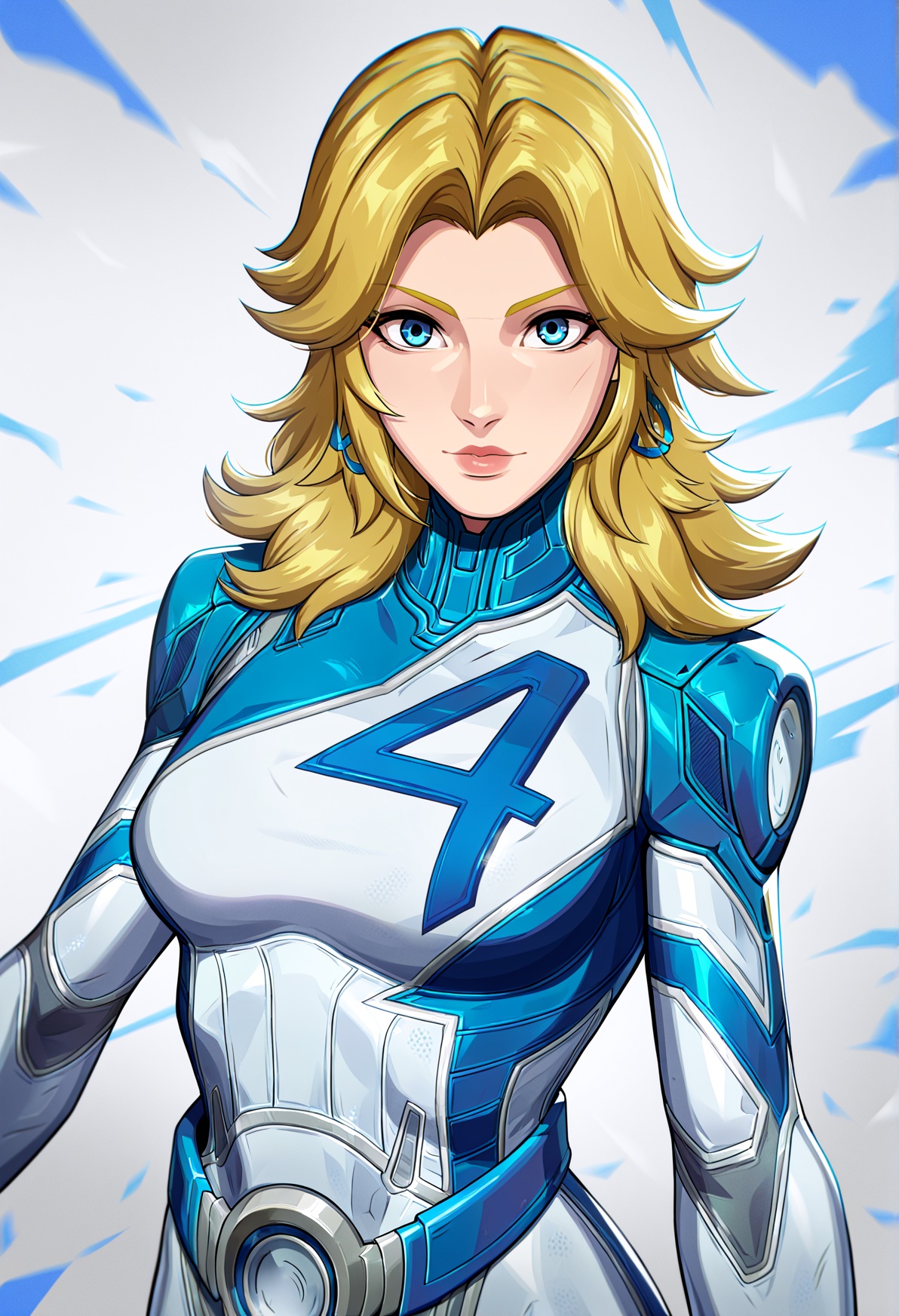 1girl,ssmv,blue eyes, looking at viewer, blonde hair, medium hair, bodysuit,