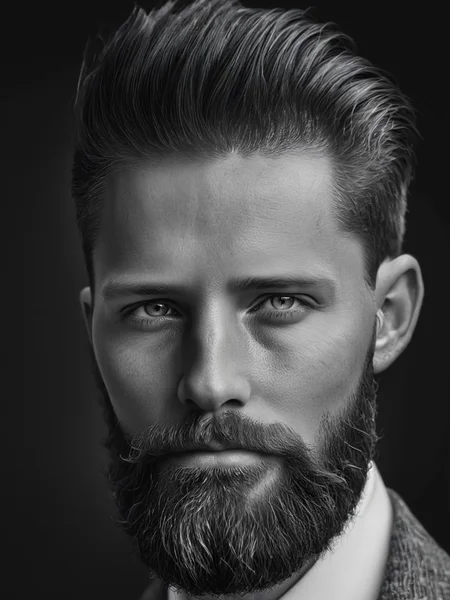 <lora:é²å䏿´¾@é»ç½æå½±SDXL:1>Black and white photographyï¼Gen X males, whites, Americans, direct looking. Stylish, with a well-maintained beard. Pride and contentment. At a local coffee shop. Use beard oil. ((Master work: 1.5), National Geographic Photo, Award Winning Photo, Realism, Excellent Work, Highest Quality, Rich Detail, Panorama, Clarity, High Contrast. (Film Grain: 1.4), Film Lighting, Face Close-up, Clear Pores, Black Background (Realistic: 1.2), Black and White Portrait. The best quality, masterpieces, super high resolution. ï¼