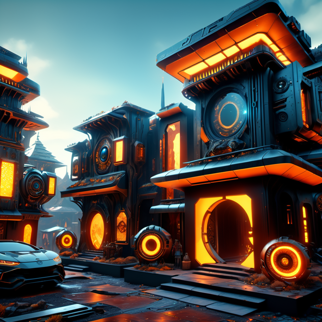 ((best quality)), ((masterpiece)), ((realistic,digital art)), (hyper detailed), DonMCyb3rN3cr0XL Village, octane rendering, raytracing, volumetric lighting, Backlit,Rim Lighting, 8K, HDR,  <lora:DonMCyb3rN3cr0XL-000009:0.9>