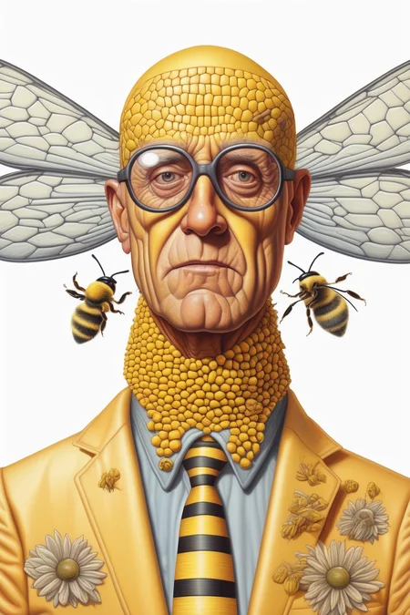 <lora:Alex Gross Style:1>Alex Gross Style - Bee man drawn by Alex Gross, sharp details, isolated design on white background