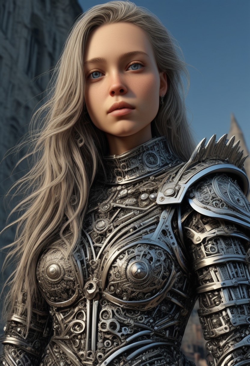 tools, made of tools, beautiful female, (anatomically correct:1.8), score_9, score_8_up, score_7_up, score_6_up, score_5_up, score_4_up, UHD, 8K, masterpiece, detailed, ultra_high_resolution, lots of detail, OverallDetailXL, detailxl, Masterpiece, 32k, photorealistic:1.4, small waist, fitness body, toned muscles, wide hips, slender legs, high cheekbones, oval face, 32 years old, mature female, milf, makeup, curvy, pretty face,  jewelry, solo, seductive smile, sultry, serious stare, stern look, natural skin, long hair, realistic photograph, female knight,  (armor made of tools:2.1), colorful banners, (castle tools, made of tools:1.3), (castle:2.4), CHQN1N, blonde hair, blue eyes, (silver elbow gloves:1.5), (gloves:2), (fully dressed:1.6), (high neck closure:1.5), (scenery:3), (outdoors:1,4), realistic, scientist, intricate details, Asian woman, upper body,