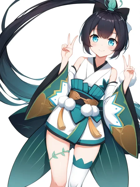 1girl,single thighhigh,solo,yingcao,white background,simple background,,smile,v,<lora:yingcao-000012:1>, masterpiece, best quality, very aesthetic, absurdres