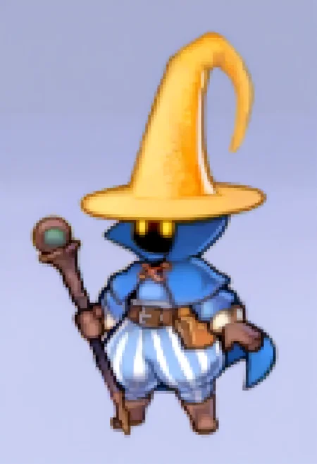 masterpiece, best quality, solo, 1boy, <lora:Feh-Sprites-illus_Fp:1>, chibi, full body, simple background, <lora:Ziggy-illus_Fp:1>, ziggy, yellow eyes, shaded face, faceless, no mouth, wizard hat, striped pants, blue cloak, robe, gloves, puffy pants, holding staff,