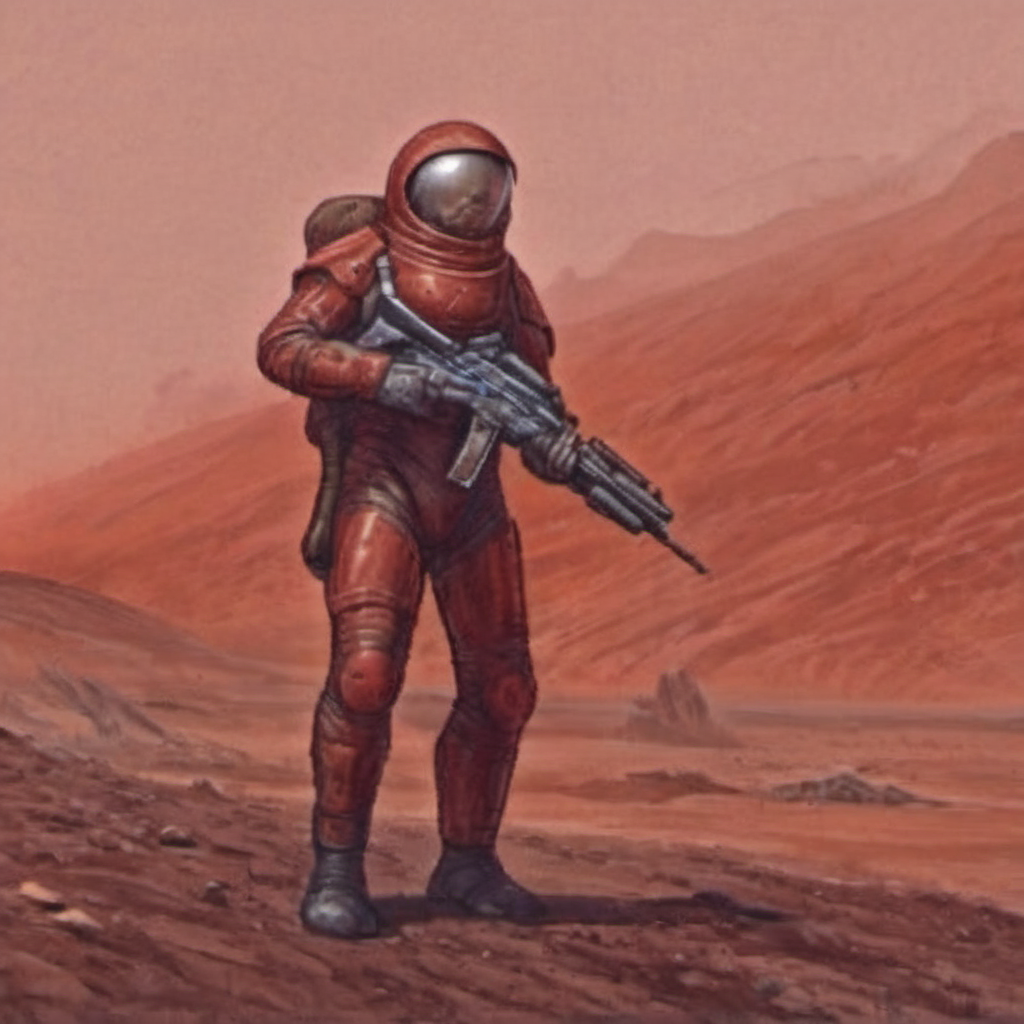 Soviet soldier on mars, mtg art style, <lora:mtg_art_style_sdxl:1>