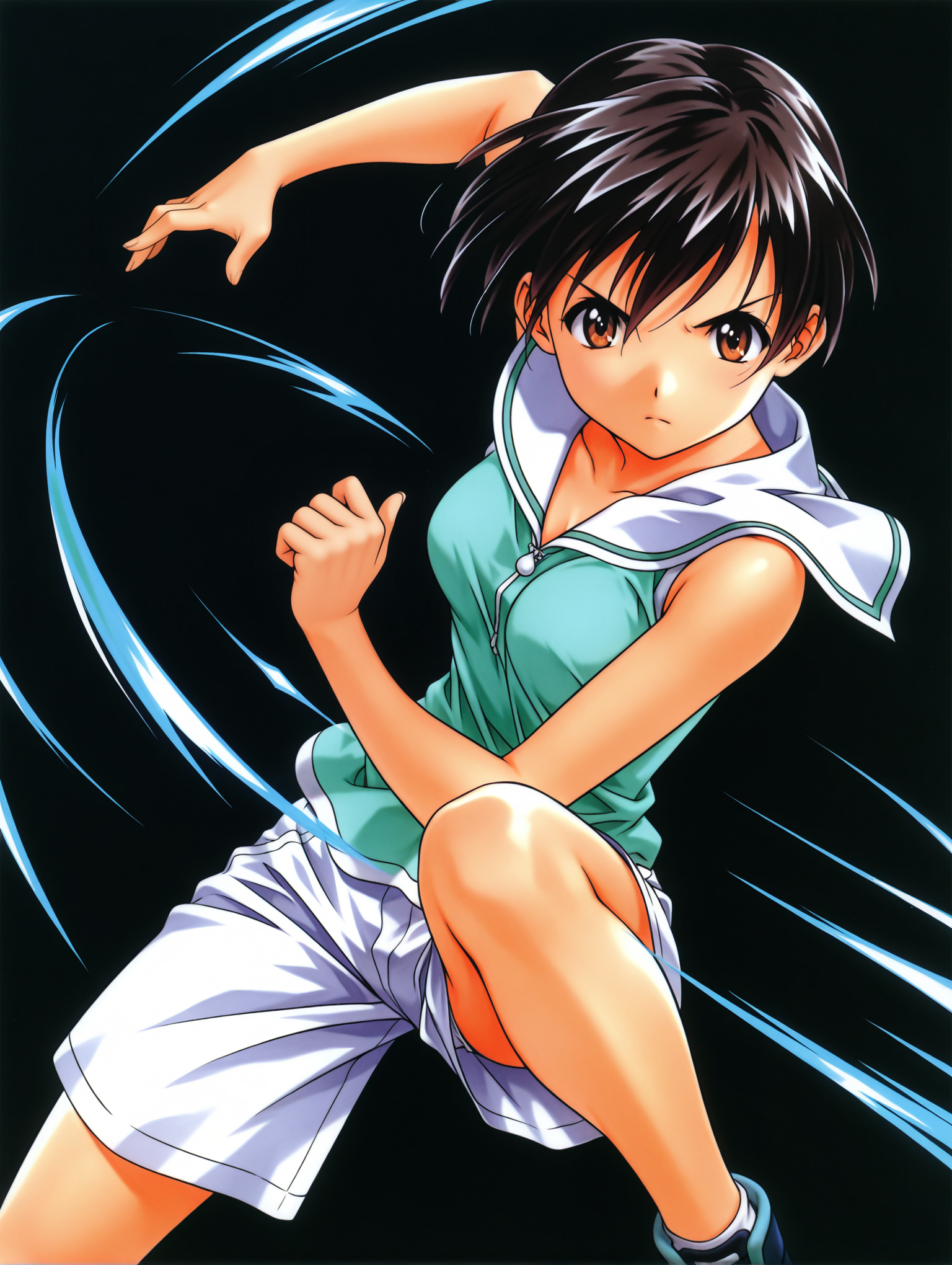 masterpiece,best quality,newest,
1girl,solo,
<lora:h_akemi_ilxl_v1:1>,h_akemi,black hair,brown eyes,a_clothes,
<lora:Fixhands_anime_bdsqlsz_V1:1>,looking at viewer,(motion_blur:1.3),(motion line:1.2),(speed_lines:1.1),fighting_stance,standing,aura effect,knee_up,serious,