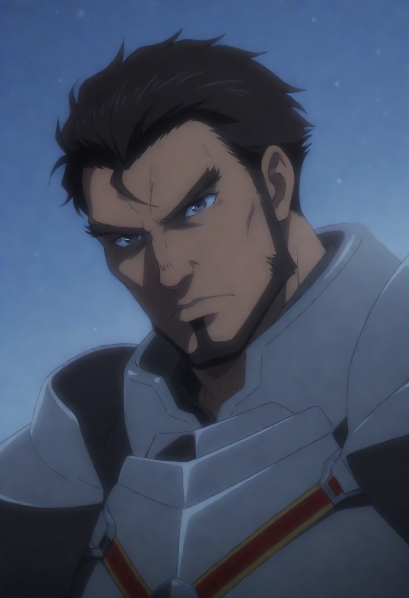 score_9, score_8_up, score_7_up, score_6_up, source_anime\(Overlord\), perfect anatomy, perfect proportions, best quality, masterpiece, high-resolution, high quality, aesthetic, absurdres, (male focus), solo male, Gazef Stronoff \(Overlord\), brownish black hair, short hair, sideburns, black eyes, facial hair, chinstrap beard, jawline beard, Warrior Captain Armor\(Overlord\), Gazef's Armor\(Overlord\), breastplate, shoulder armor, forearm armor, brown gloves, adult, mature, masculine, manly, handsome, charming, alluring, serious, upper body, dutch angle, shy,  portrait, headshot, close-up, snow sky
<lora:EMS-432575-EMS:1.000000>