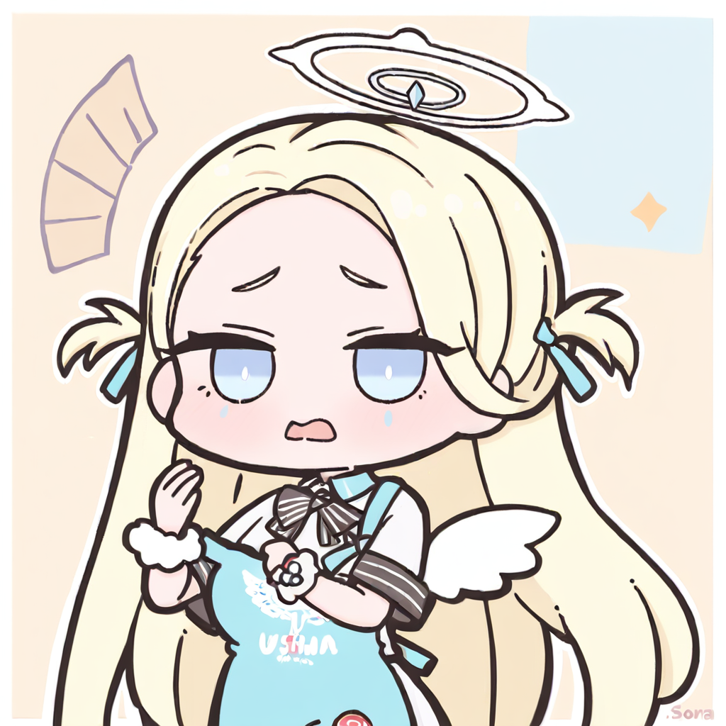 chibi,solo,meme,
<lora:Futaba_noob_3:1>,
1girl,sora \(blue archive\),blue archive,blonde hair,long hair,halo,blue eyes,ribbon,wings,bow,very long hair,two side up,black bow,white wings,scrunchie,wrist scrunchie,striped bow,hair ribbon,mini wings,