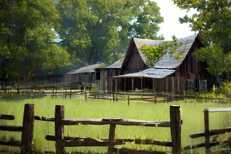 (otherworldly), highly insanely detailed, masterpiece, top quality, best quality, highres, 4k, 8k, RAW photo, (very aesthetic, beautiful and aesthetic), farm, fields, barn, fence, fantfa, <lora:FantasyFarm-10:0.8>,
1girl,
(blue hair ,colored inner hair),
(olive background,soft lavender background ),âââ