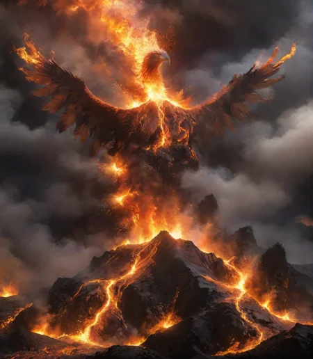 <lora:add-detail-xl:1>,<lora:lcm-lora-sdxl:1>,masterpiece,(phoenix erupting from a volcano),dynamic,powerful,vibrant,