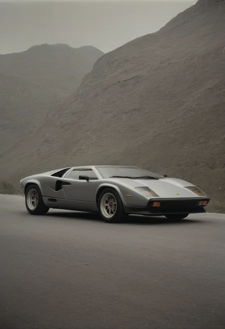 analog film photo gt40 and countach,<lora:CHV-Zoom-000005:1>,Cornelisz Hendriksz Vroom vehicle,car, . faded film, desaturated, 35mm photo, grainy, vignette, vintage, Kodachrome, Lomography, stained, highly detailed, found footage