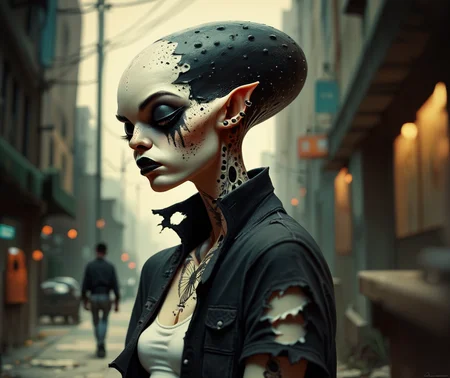 score_9, score_8_up, score_7_up, score_6_up, score_5_up, dark minimalistic, surrealism, homeless alien freak species in rage portrait in a scifi scene, highly detailed, emo goth, torn, dystopic, depth of field, suppressive, painfull <lora:ponys-dream:.9>