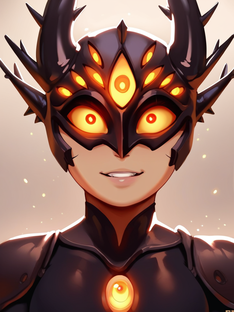 (score_9,score_8_up,score_7_up,score_6_up,),<lora:darcy(amphibia)>,darcy,horns,extra eyes,yellow eyes,glowing eyes,red pupils,orange sclera,half_mask,marcy wu,score_cartoon,<lora:Lunas-JLullaby-SDXL-A3:1>,jlullaby,