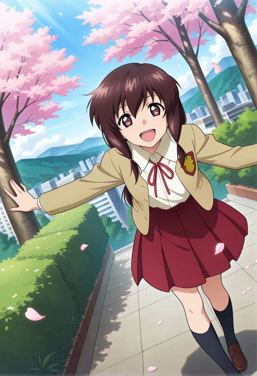 detailed eyes, beautiful, detailed background, perfect eyes,
source_anime, very aesthetic, anime coloring, masterpiece, official art,
<lora:HandFineTuning_XL:1>
BREAK,
cityscape, forest, mountains, flowers, flower petals,
open smile, standing, posing,
full body , dynamic angle,
looking at viewer,
BREAK,
<lora:mayu_illustrious_v01:0.9>
gsdmayu, brown hair, long hair, brown eyes, sidelocks, tied sidelocks, low tied hair, hair ribbon, ribbon tie, blazer, white shirt, open clothes, open smile, red skirt, pleated skirt