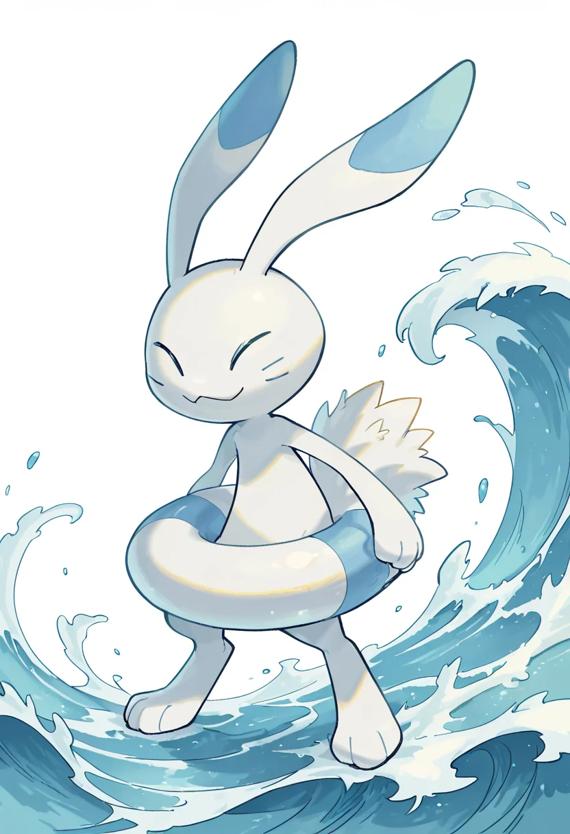 masterpiece, best quality, no humans, zzWarabbit, wave, smile, <lora:WarabbitPokedex_IXL:1.0>,